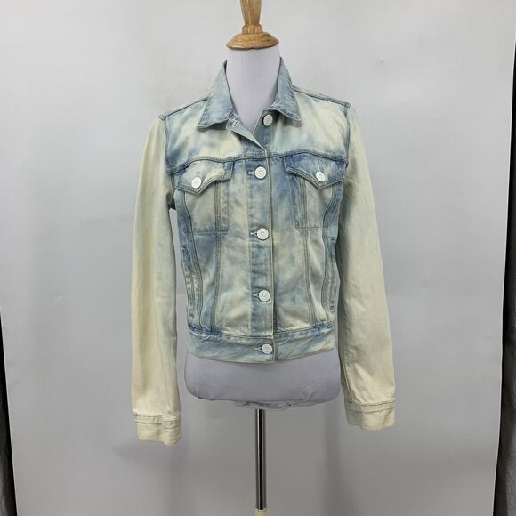 3x1 NYC Denim Jacket Womens S Small Acid Wash Cotton Tie Dye White Buttons - Picture 2 of 12